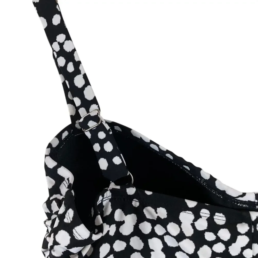 Catalina Black & White Scattered Polka Dot Twist Front Swimsuit Size 3X